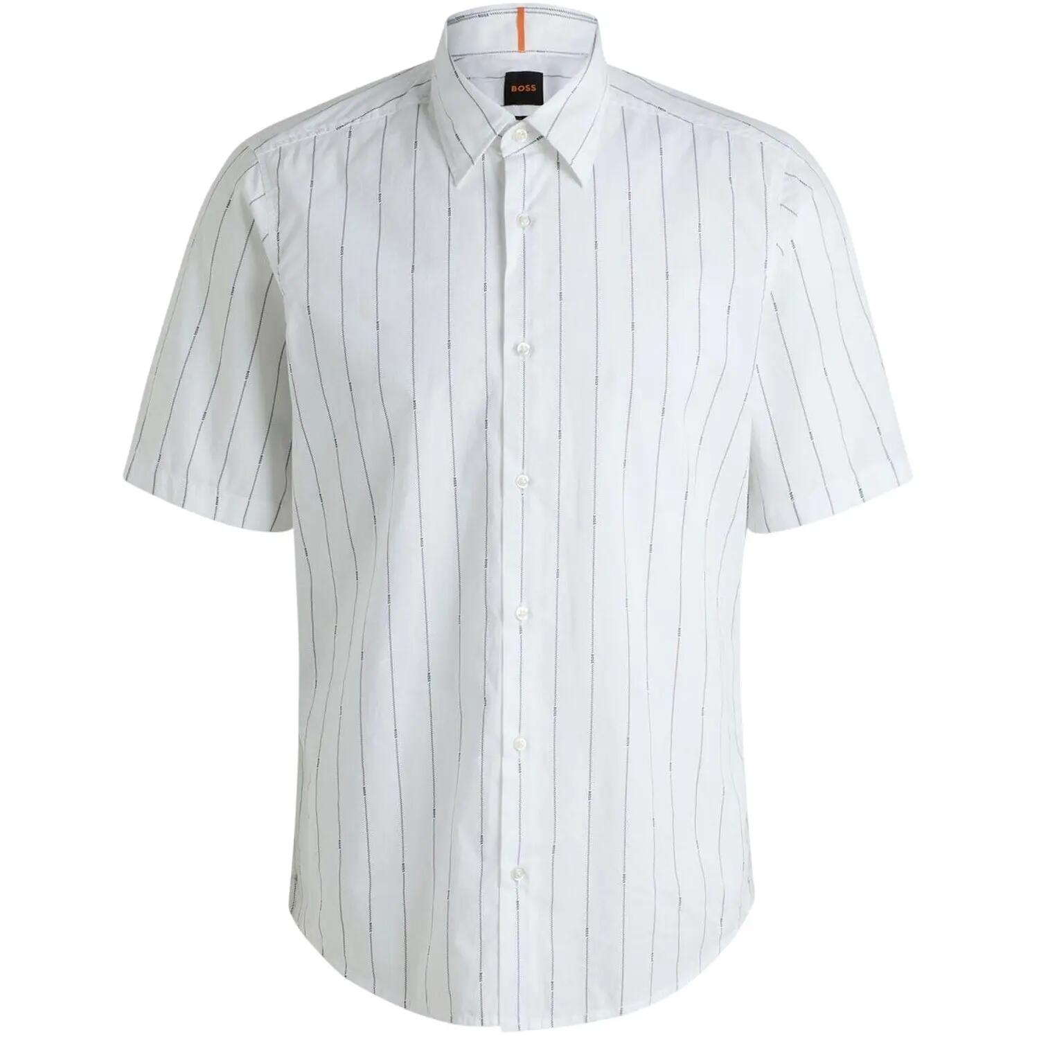 Camicia Regolare Gessato Maniche Corte Uomo Boss Bianco 2/4