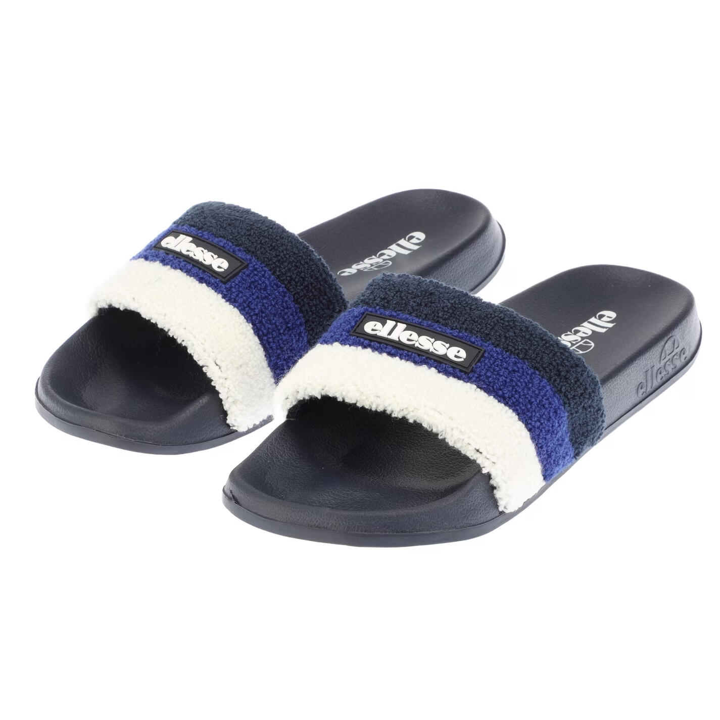 Mens Triple Stripe Terrycloth Open Toe Slides (Navy/Blue) 5/5