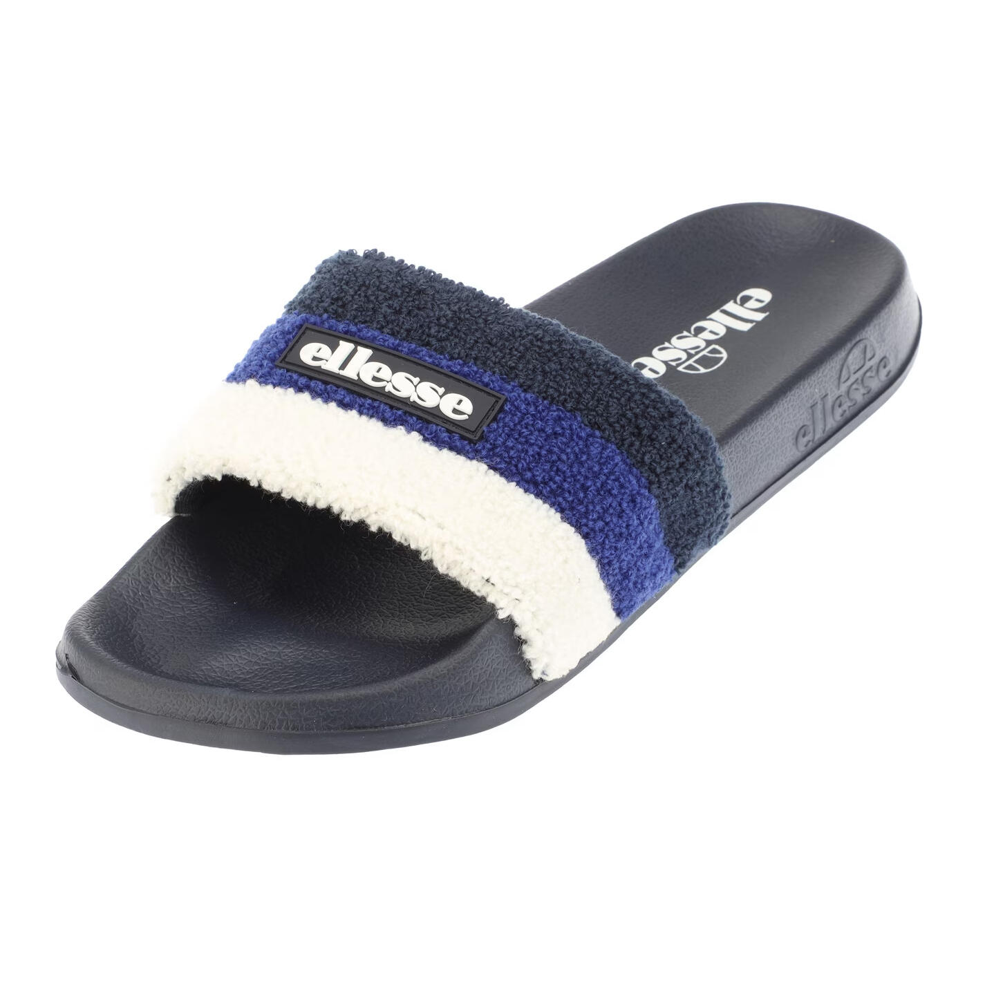 Mens Triple Stripe Terrycloth Open Toe Slides (Navy/Blue) 4/5