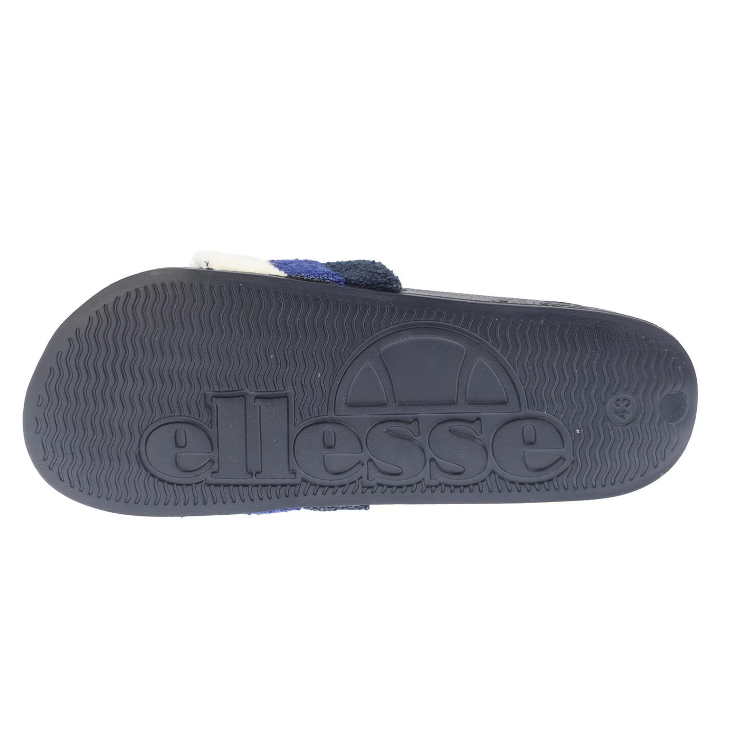 Mens Triple Stripe Terrycloth Open Toe Slides (Navy/Blue) 3/5