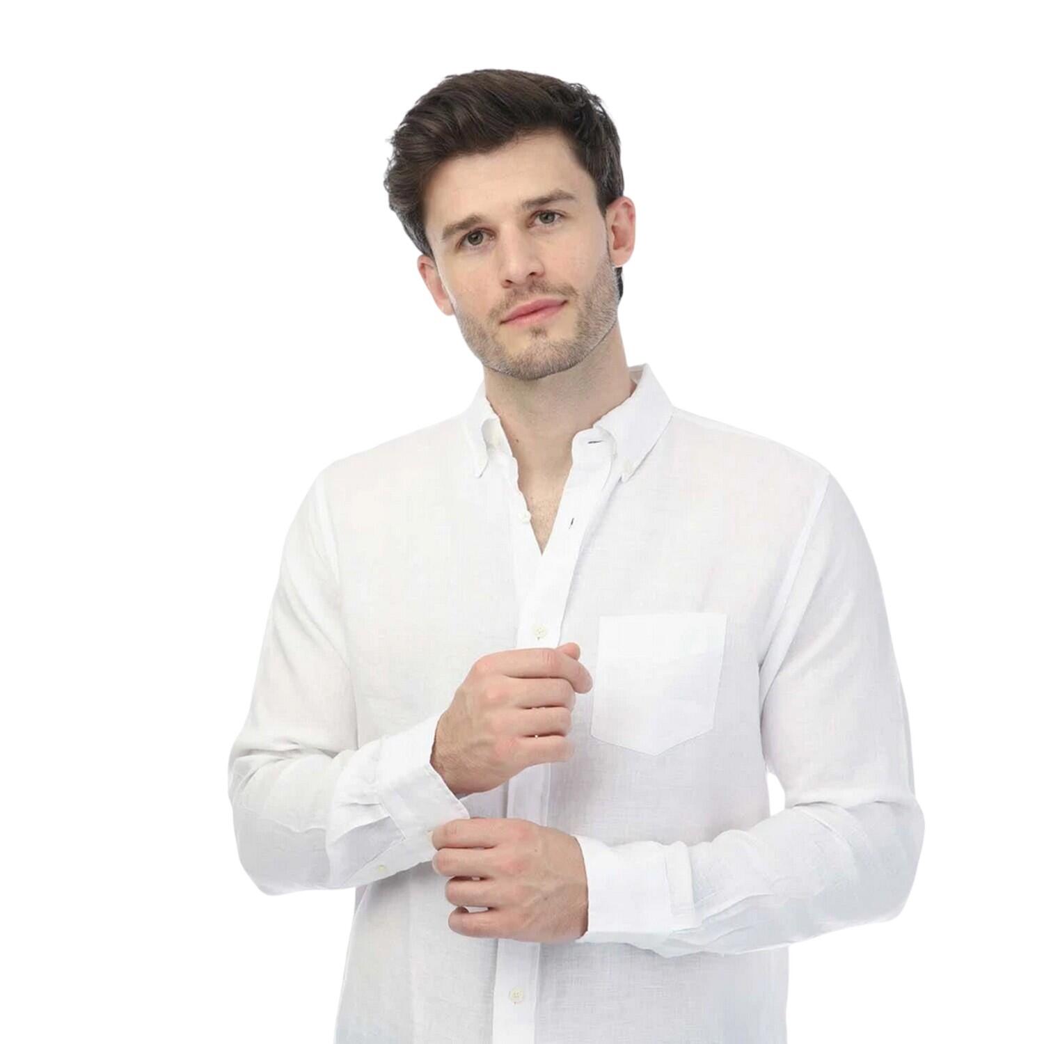 Camicia Regolare Lino Manica Lunga Uomo Gant Bianco 3/3