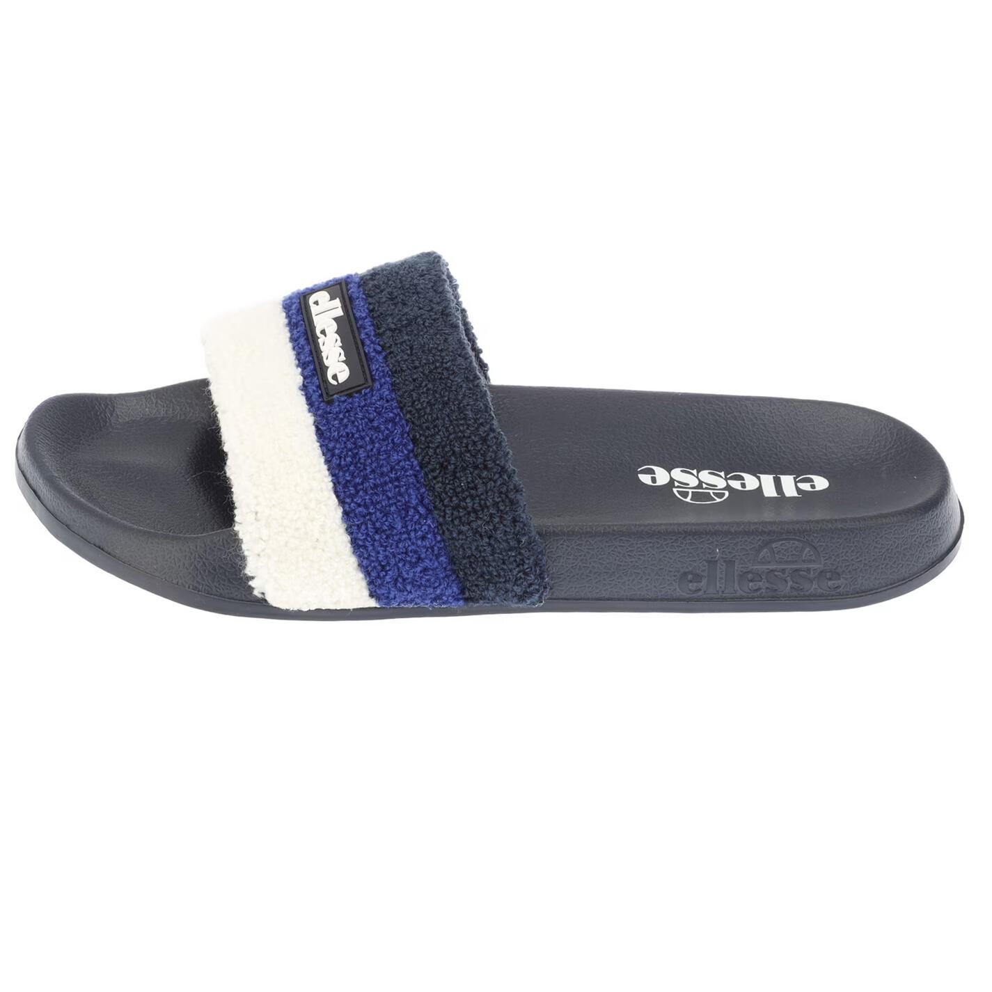 Mens Triple Stripe Terrycloth Open Toe Slides (Navy/Blue) 2/5