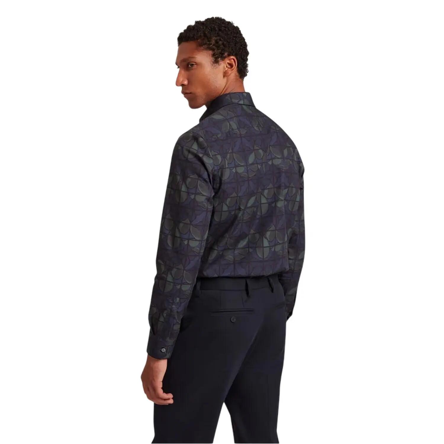 Mens Floral Point Collar LongSleeved Shirt (Navy) 3/3