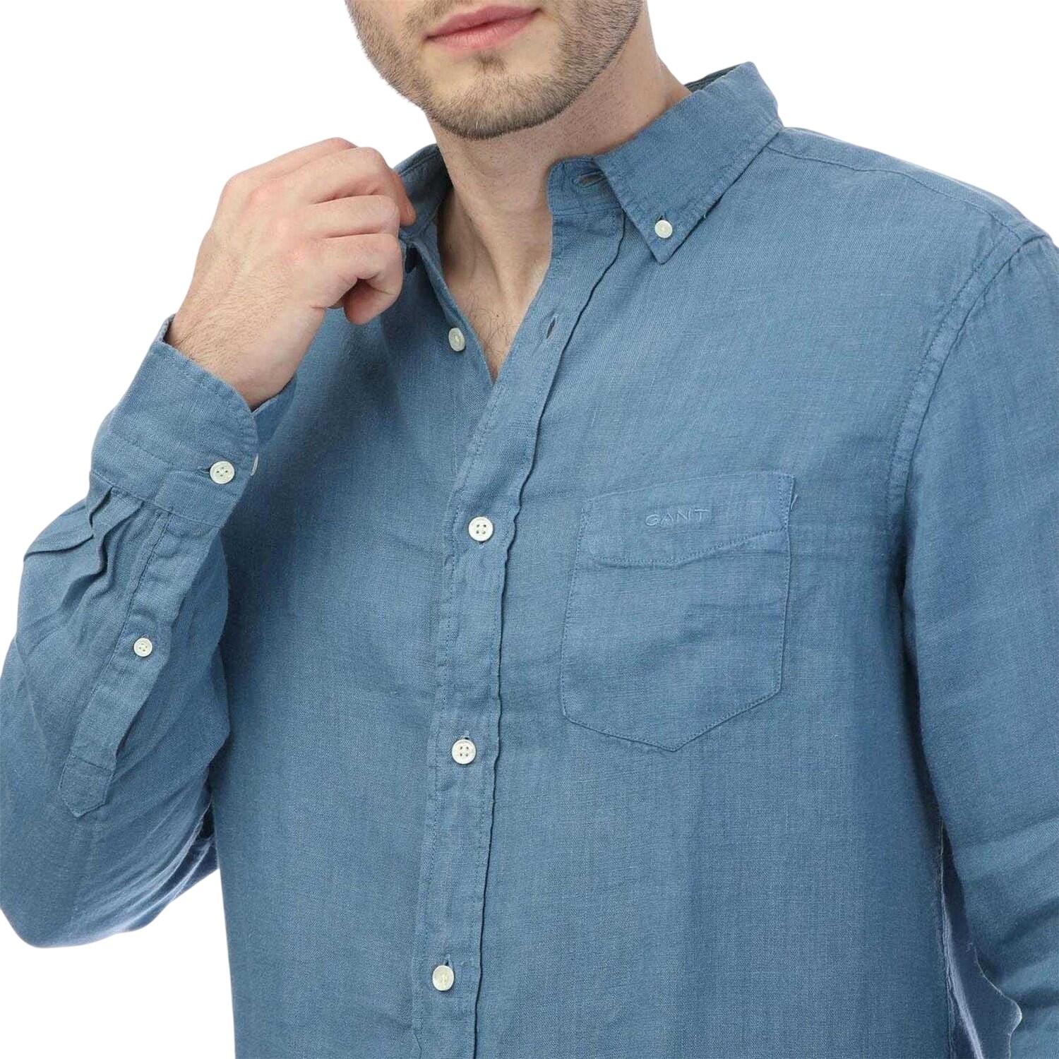 Camicia Lino Tinto In Capo Manica Lunga Uomo Gant Blu 3/3