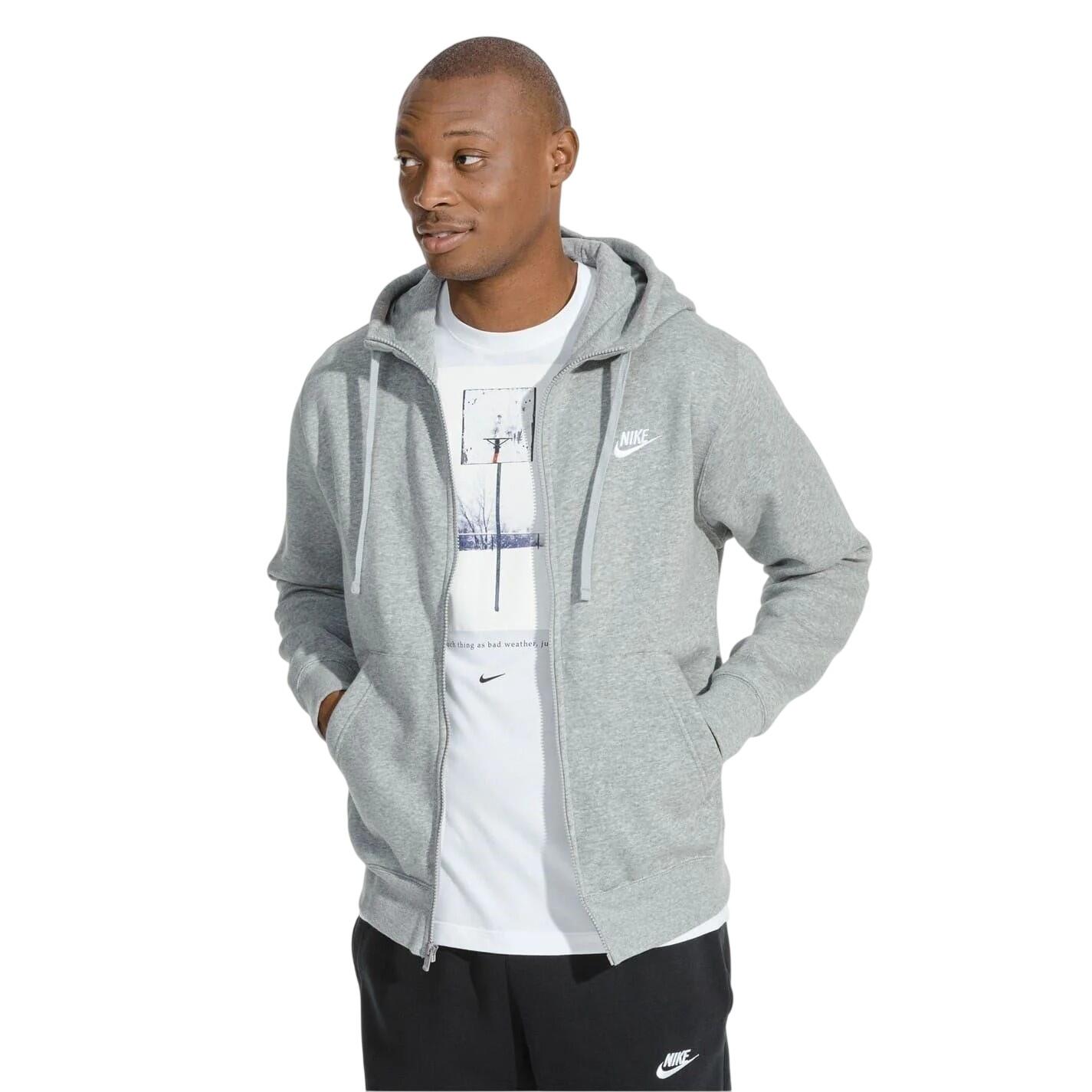 Felpa Con Cappuccio E Zip Intera Uomo Nike Sportswear Club Grigio 4/4