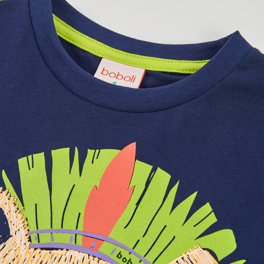 Camiseta niño algodón azul marino león 3/4