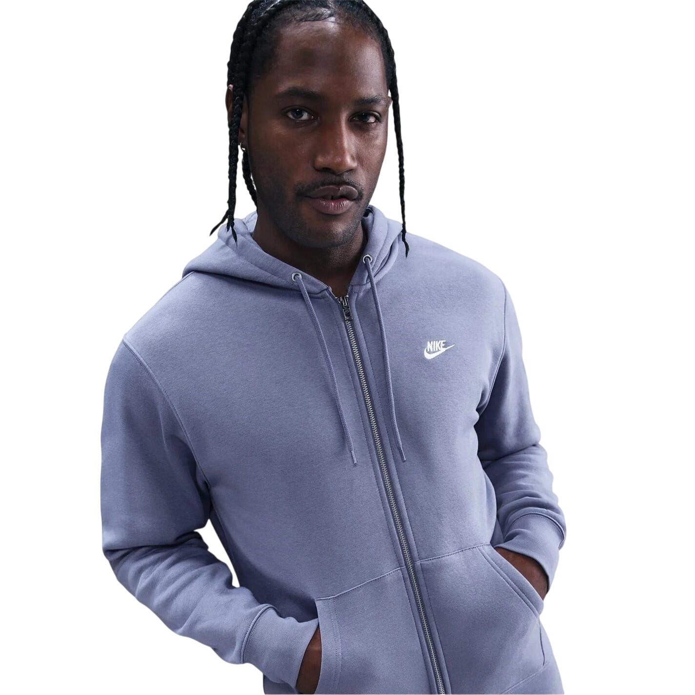 Felpa Con Cappuccio E Zip Intera Uomo Nike Sportswear Club Indaco 3/4