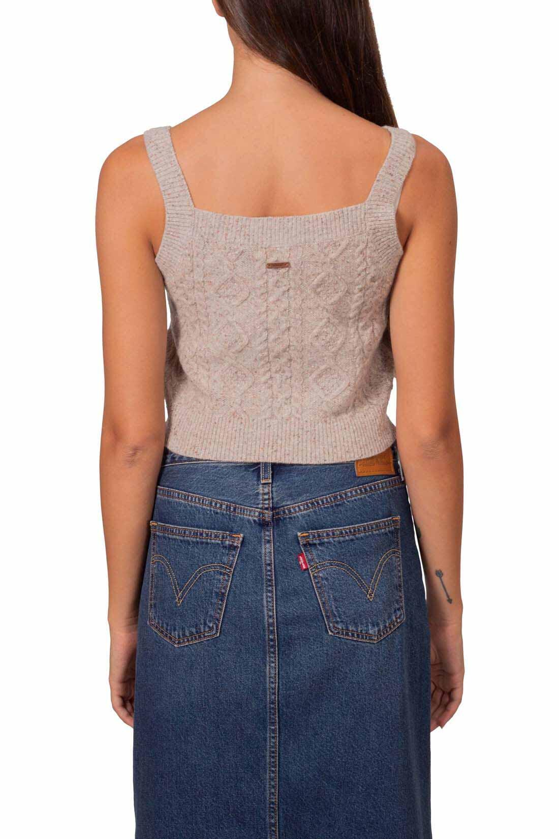 Korte tanktop met kabelpatroon voor dames (Havermout Heather) 3/6