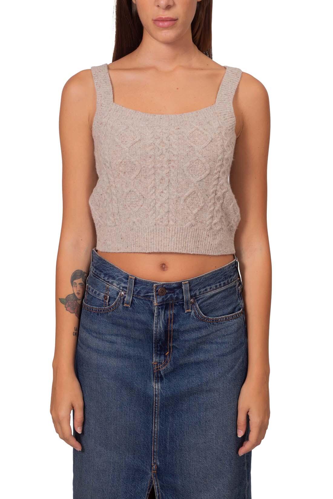 Korte tanktop met kabelpatroon voor dames (Havermout Heather) 2/6