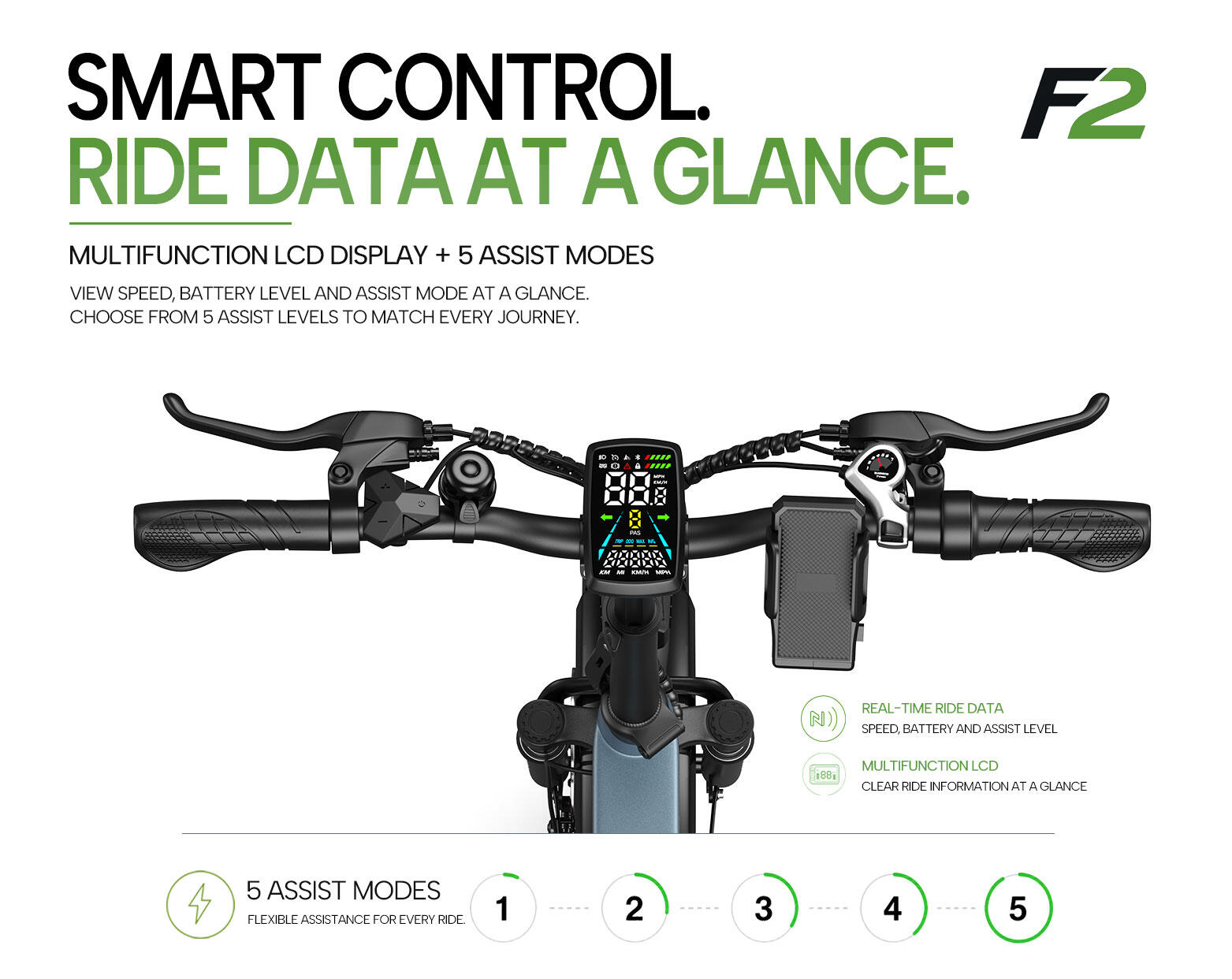 Bicicleta eléctrica todoterreno PIXAR F2 con batería de 48 V y 15 Ah, LCD 6/7