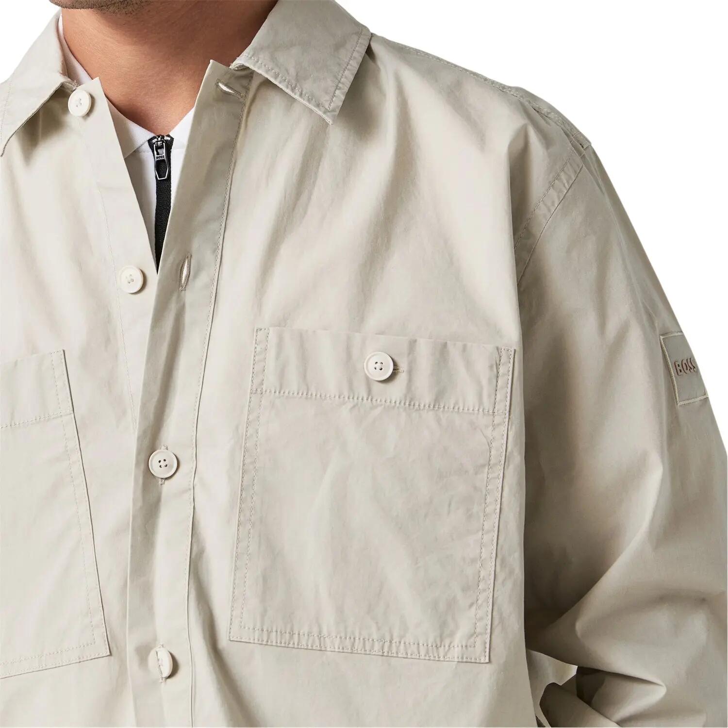 Sopra Camicia Barile Collare Manica Lunga Uomo Boss Beige Chiaro 4/4