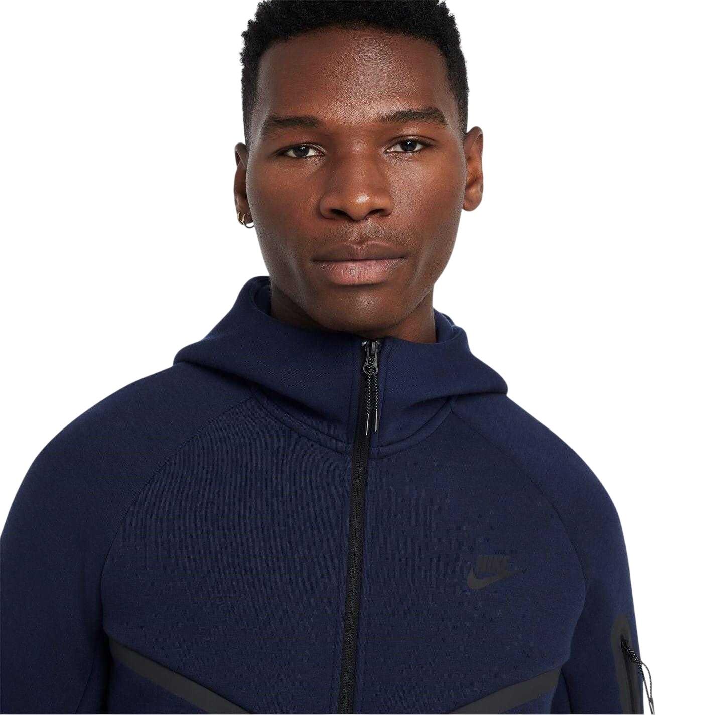 Felpa Con Cappuccio E Zip Intera Chevron Uomo Nike Tech Blu Ossidiana Nero 3/4