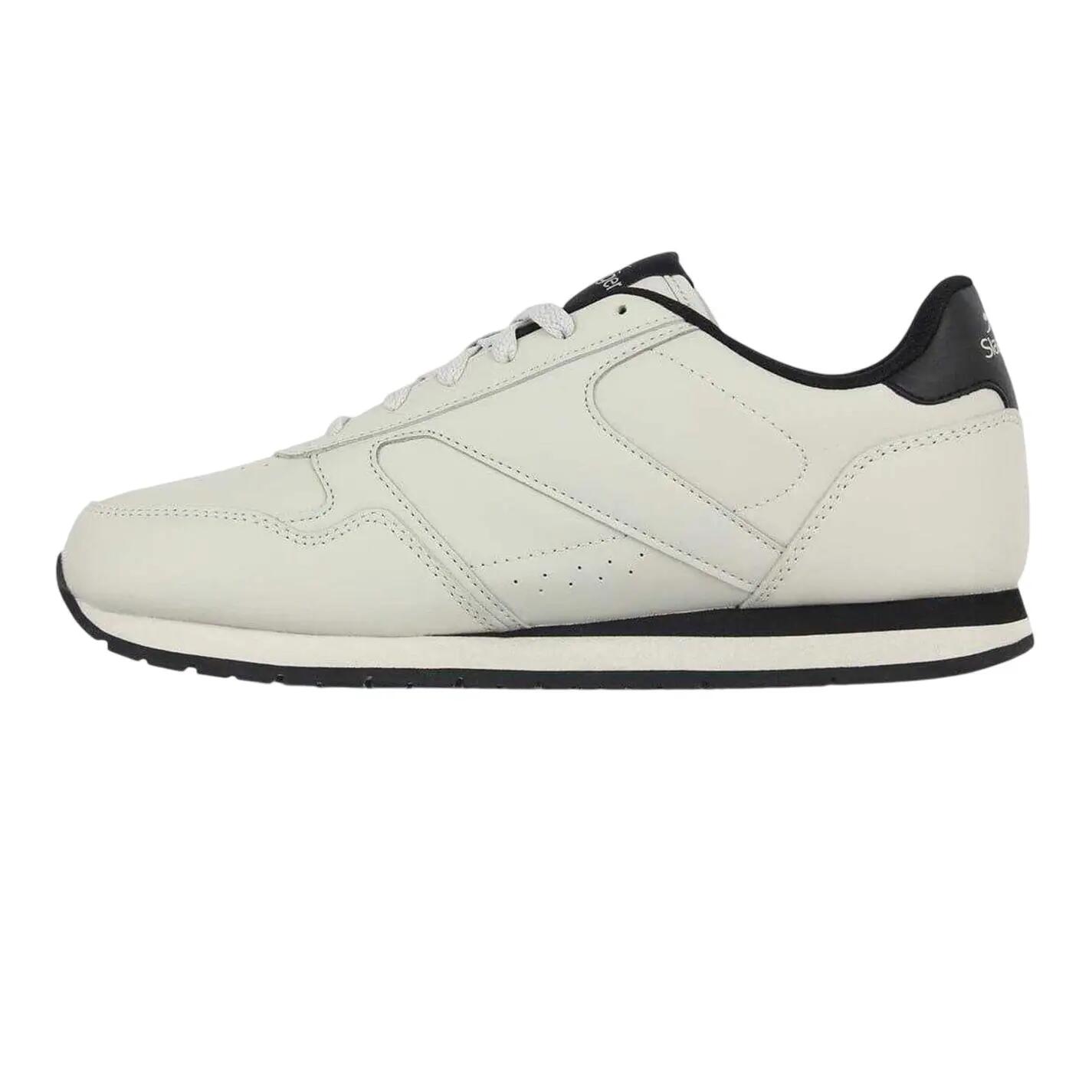 Mens Classic Coated Leather Trainers (Chalk/Black) 3/4