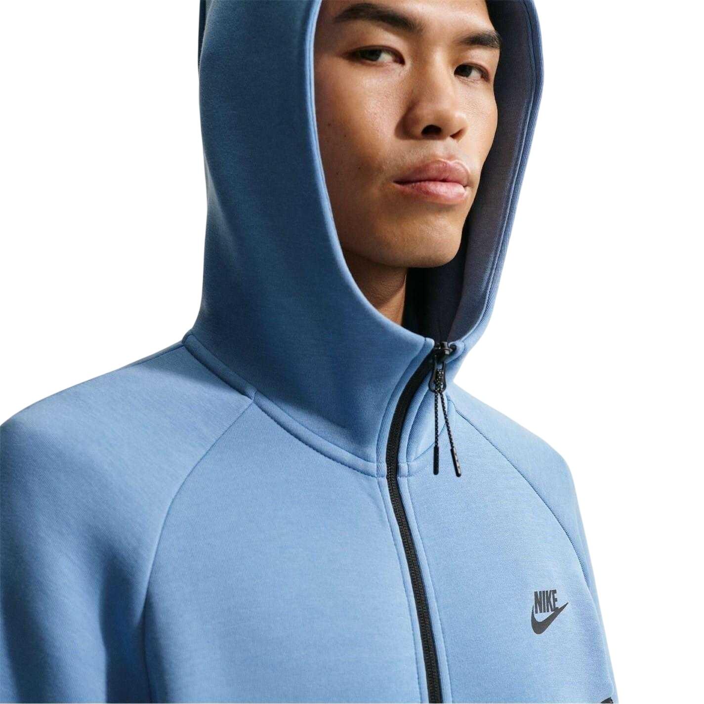 Felpa Con Cappuccio E Zip Intera Chevron Uomo Nike Tech Blu Grigio 4/4