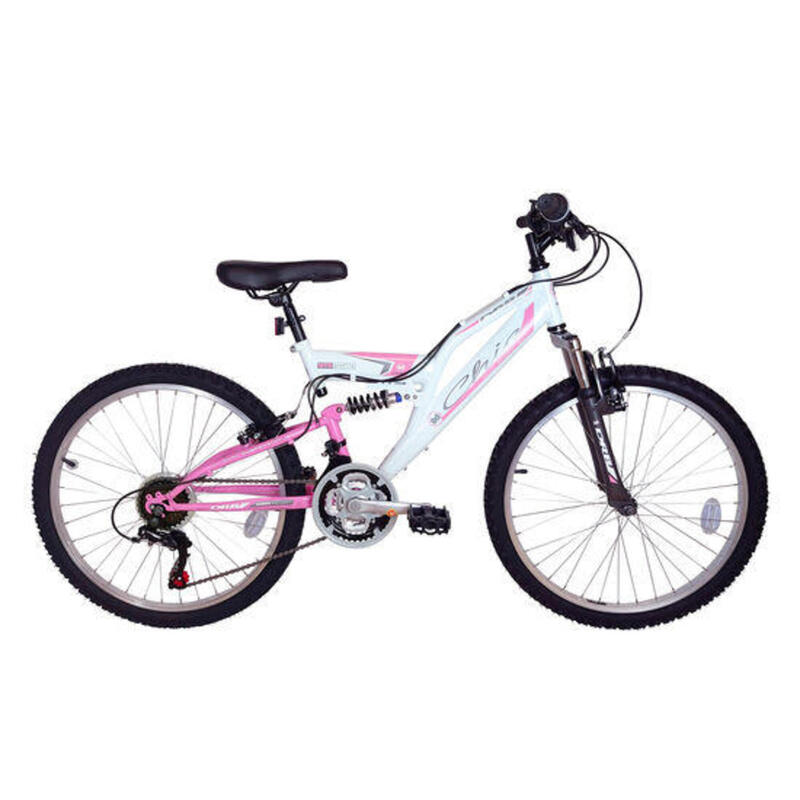 Dallingridge Chic Girls Full Sus Mountain Bike 24in Wheel - White/Pale Pink