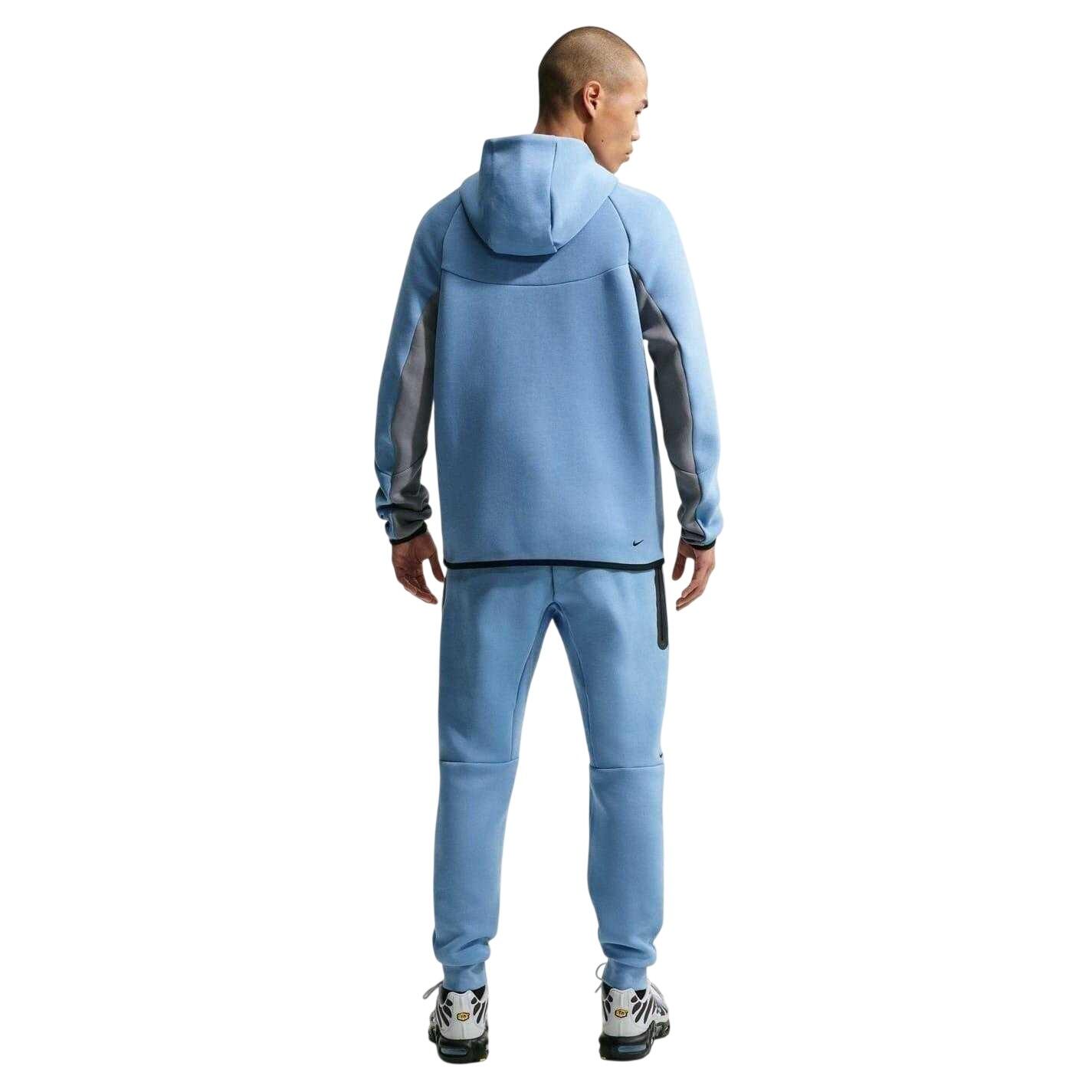 Felpa Con Cappuccio E Zip Intera Chevron Uomo Nike Tech Blu Grigio 2/4