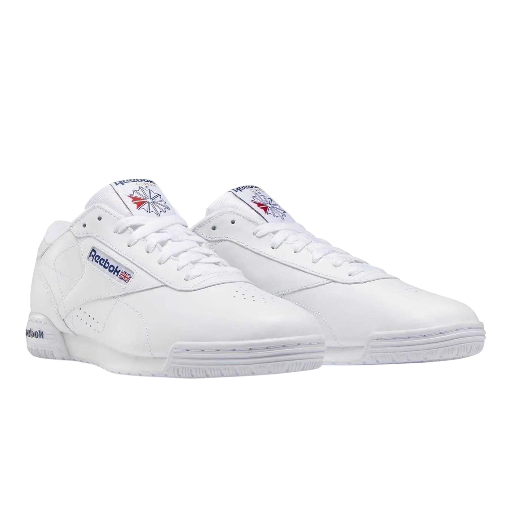 Mens Exofit Leather Low Trainers (White/Royal Blue) 4/4