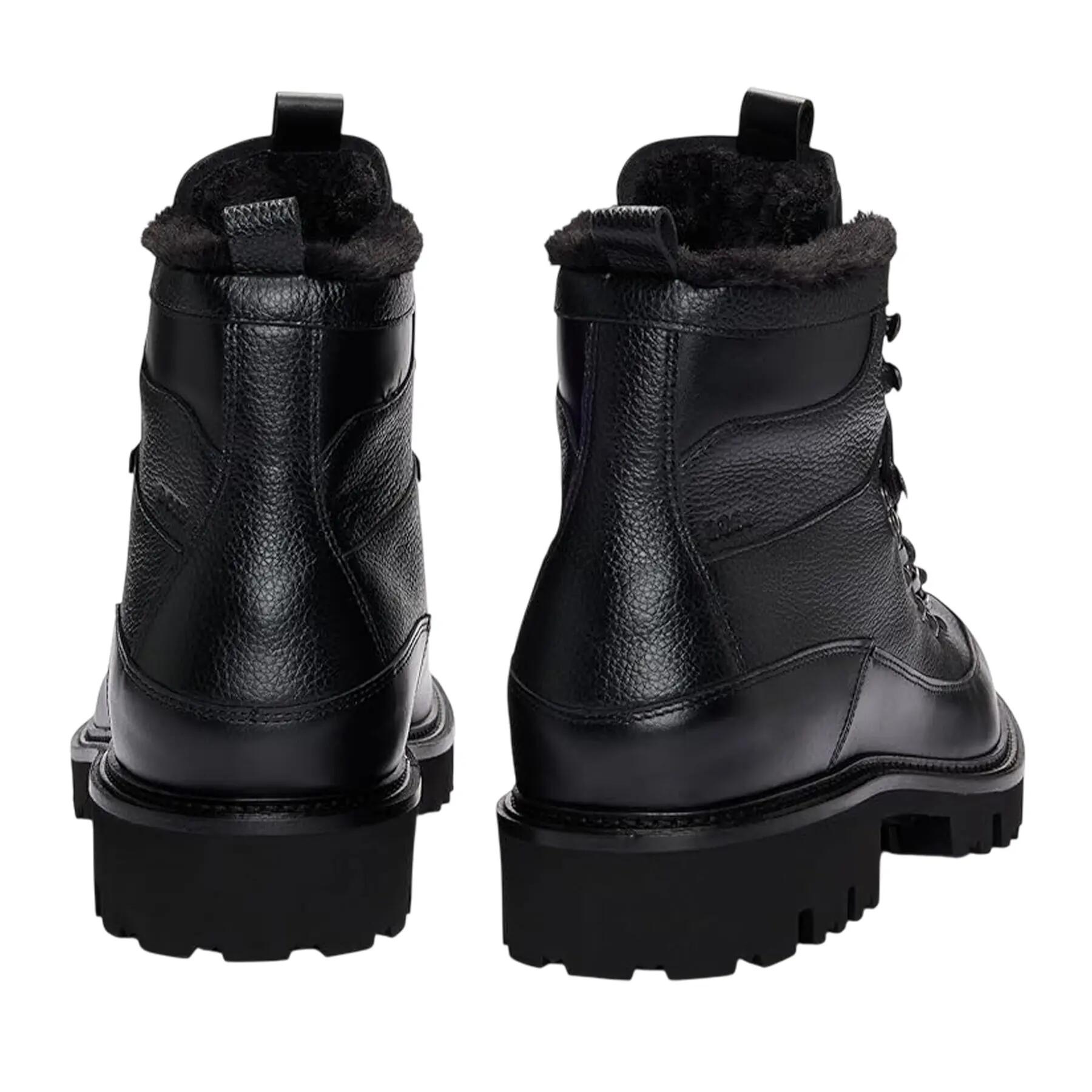Mens Leather Faux Fur Lined Sandals (Black) 2/4