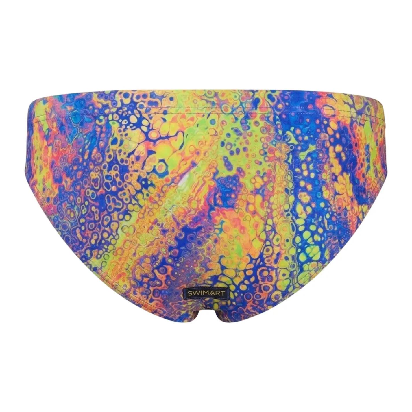 Mens Psychedelic AllOver Print Swim Briefs (Pink/Yellow) 2/4