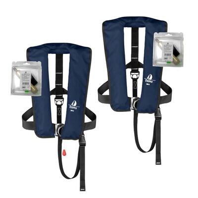 Set van 2 automatische reddingsvesten 300n iso blauw + 2 onderhoudskits