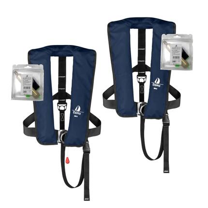 Lot de 2 gilets de sauvetage automatiques 300N ISO bleu + 2 kits
