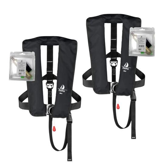 Lot de 2 gilets de sauvetage automatiques 300N ISO noirs + 2 kits