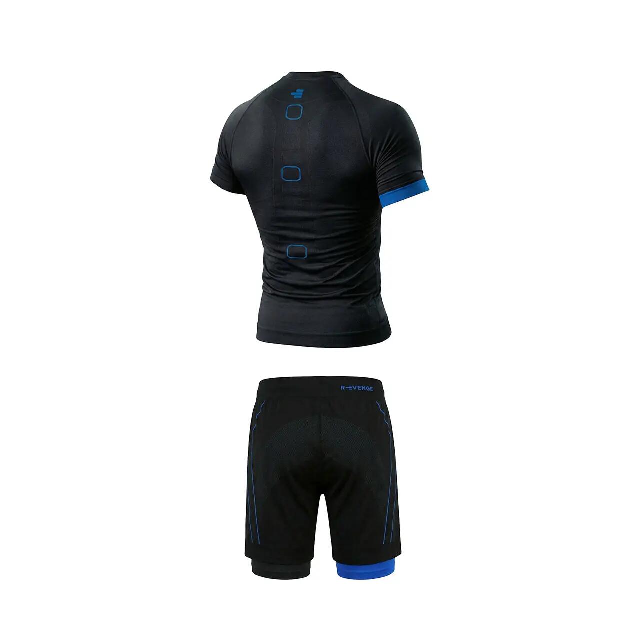 Conjunto técnico para homem, calções + t-shirt, preto/azul. 2/7