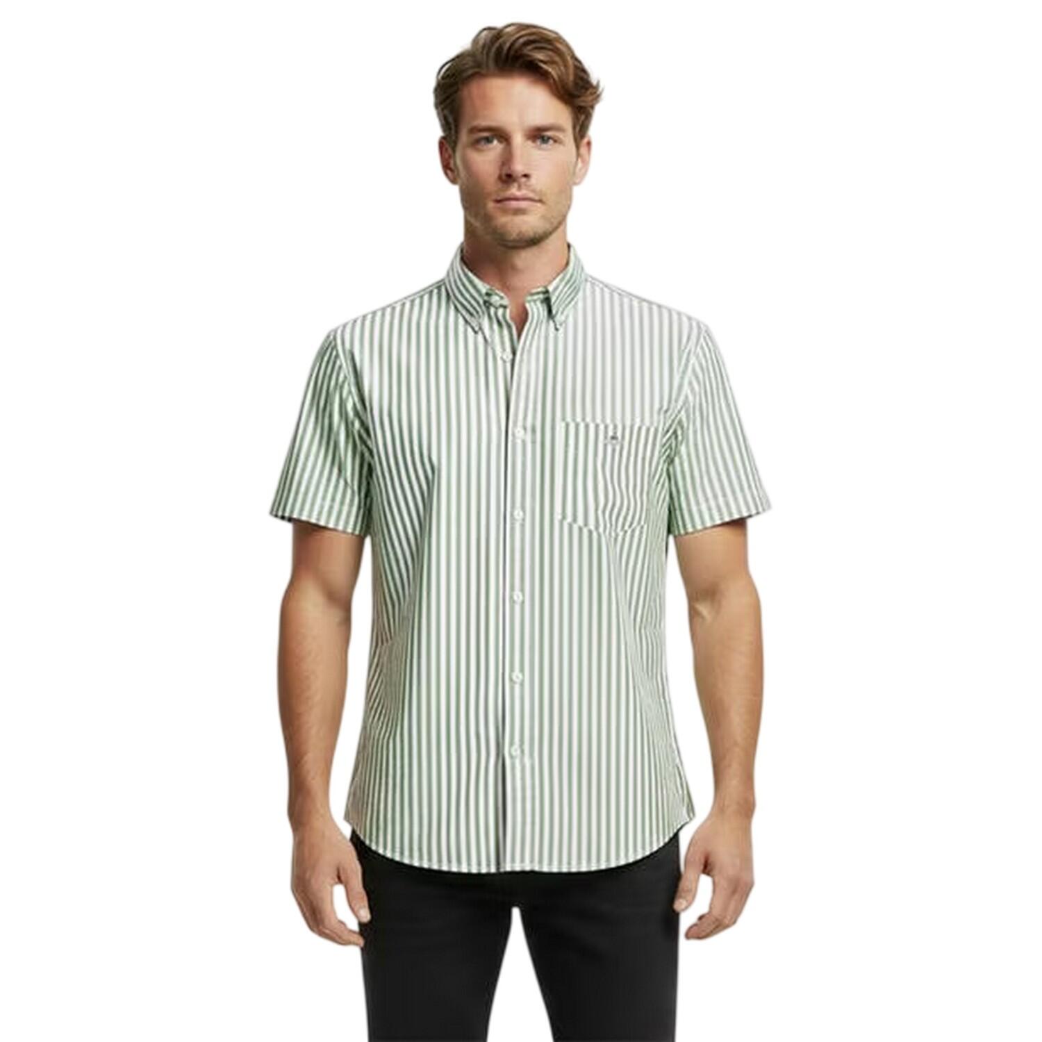 Camicia A Strisce Popeline Maniche Corte Uomo Gant Erba Verde 4/4