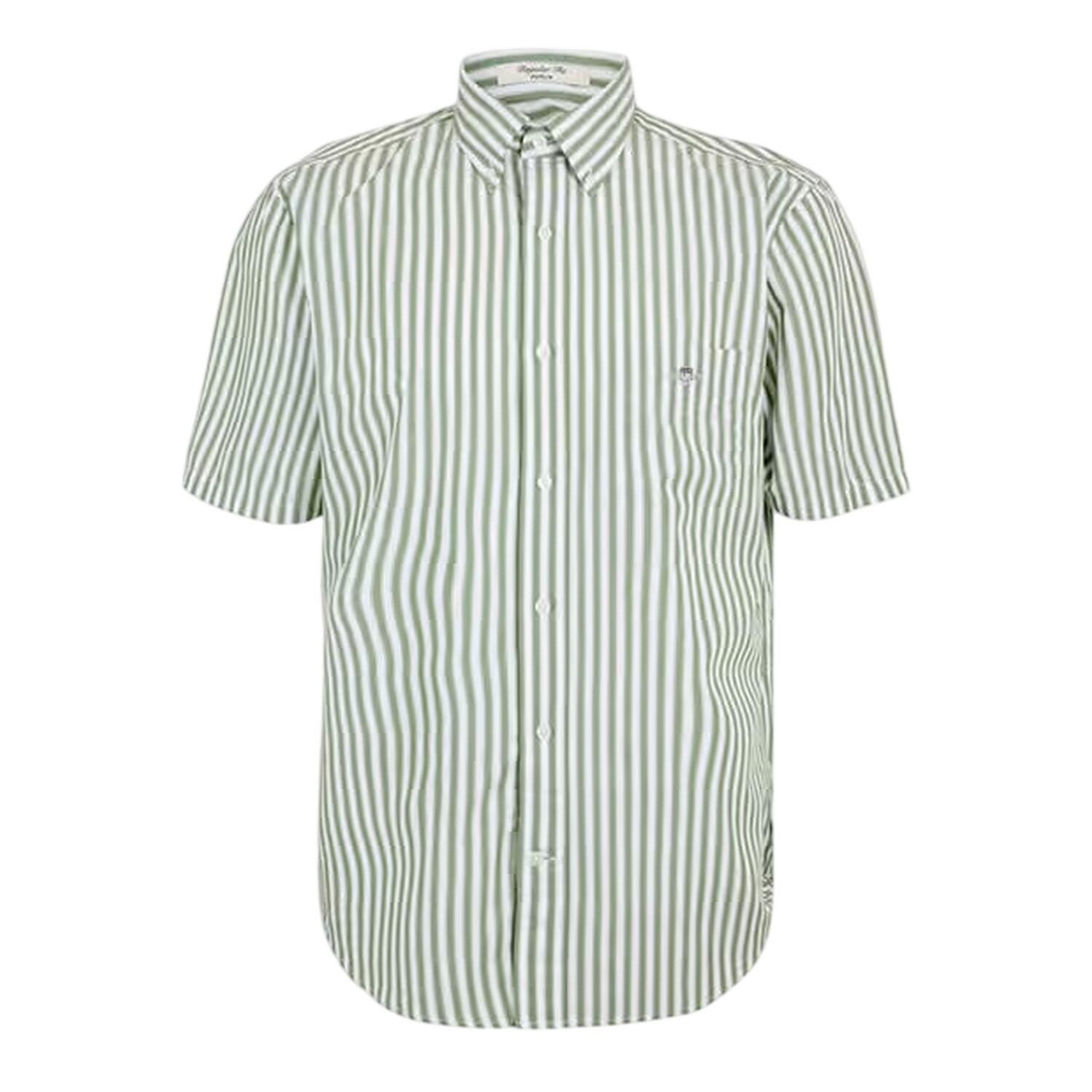 Camicia A Strisce Popeline Maniche Corte Uomo Gant Erba Verde 2/4
