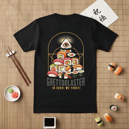 Koszulka z serii Trust Sushi-Czarna-Streetwear