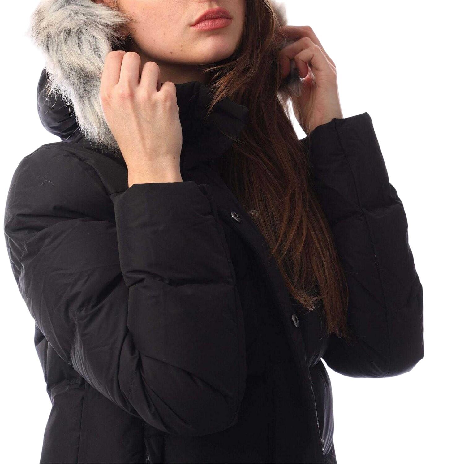 Doudoune Unie À Capuche Avec Bord Duveteux DLX Femme (Noir) 4/5