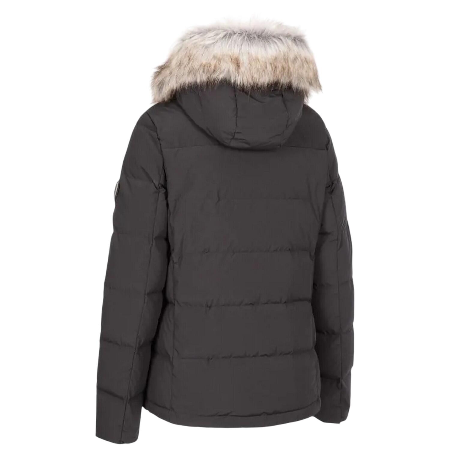 Doudoune Unie À Capuche Avec Bord Duveteux DLX Femme (Noir) 3/5