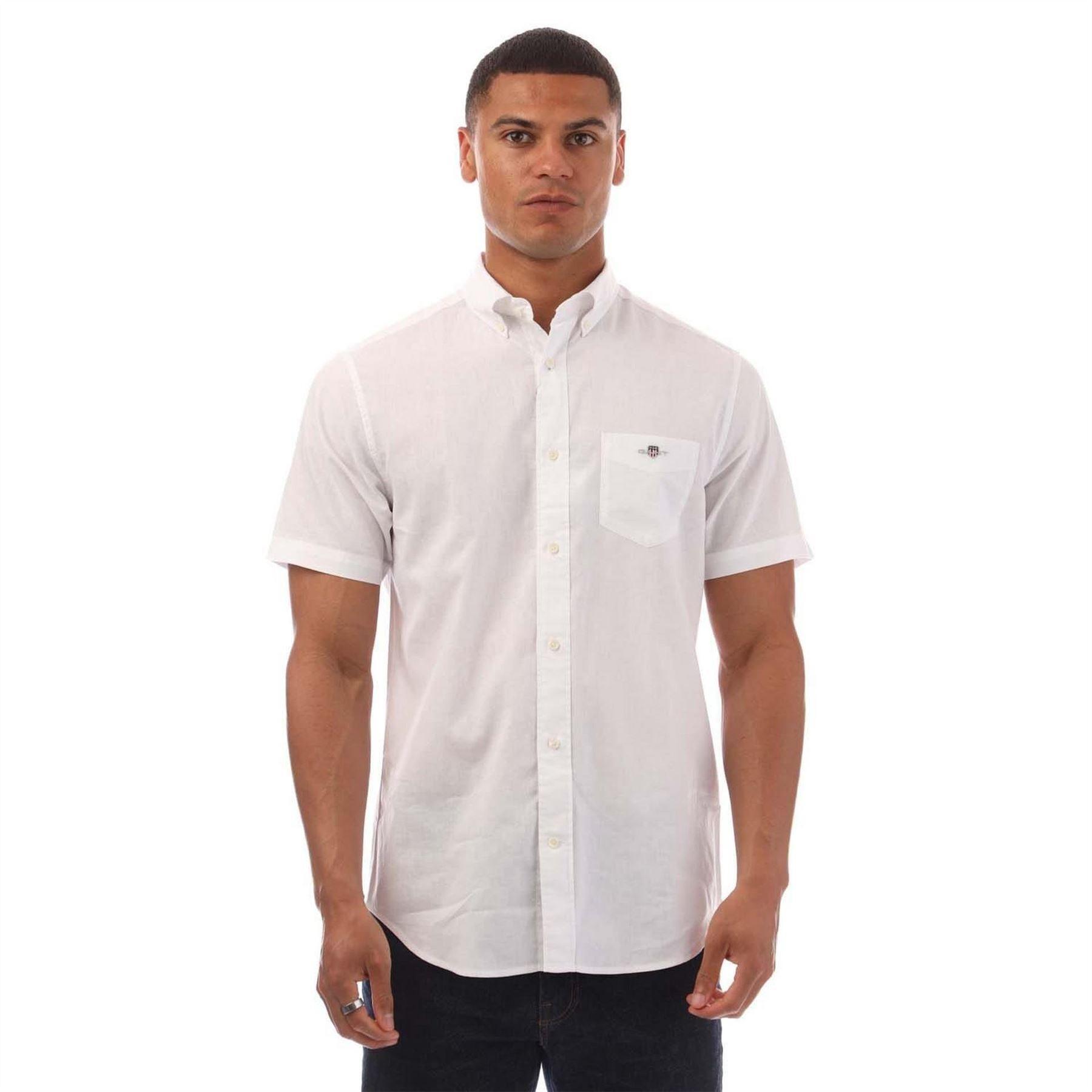 Camicia Cotone Lino Maniche Corte Uomo Gant Bianco 2/4