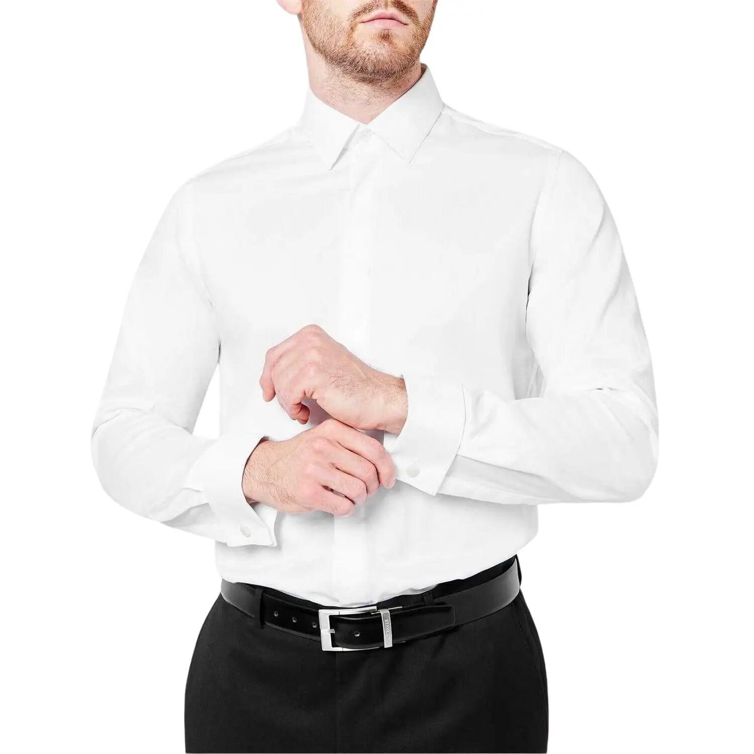 Mens Double Cuff Slim LongSleeved Shirt (White) 3/3