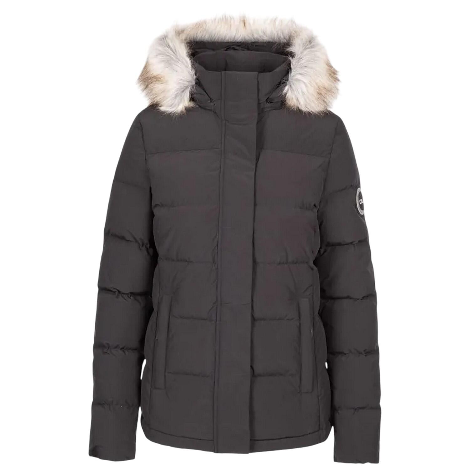 Doudoune Unie À Capuche Avec Bord Duveteux DLX Femme (Noir) 2/5