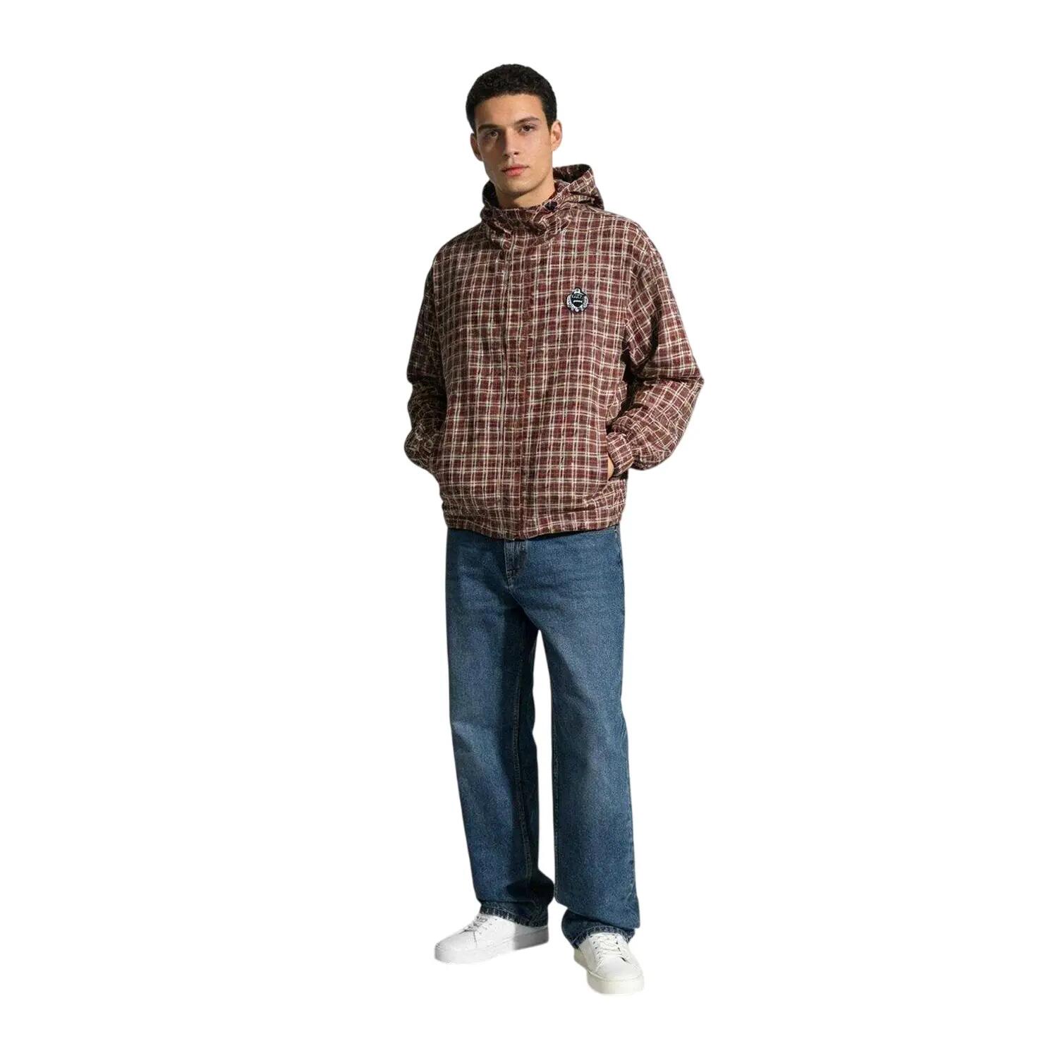 Mens Plaid Hooded Overshirt (Brown) 3/3