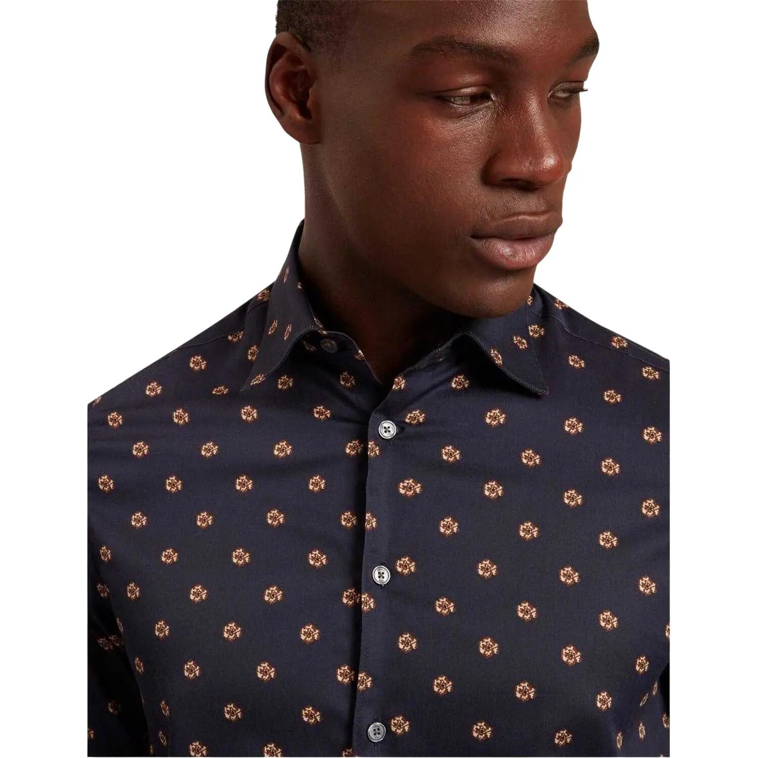 Chemise Manches Longues Motif/style Floral Homme (Bleu Marine) 4/4