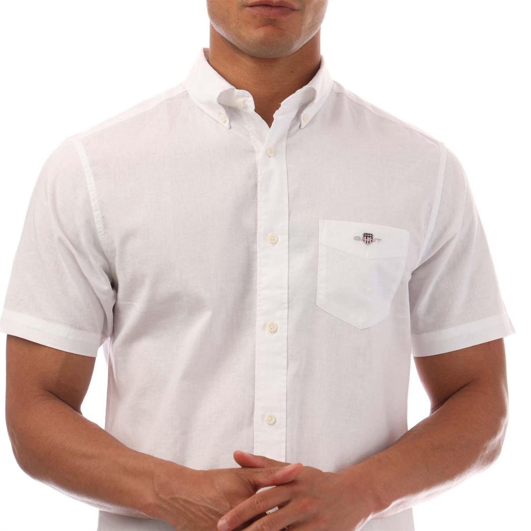 Camicia Cotone Lino Maniche Corte Uomo Gant Bianco 4/4