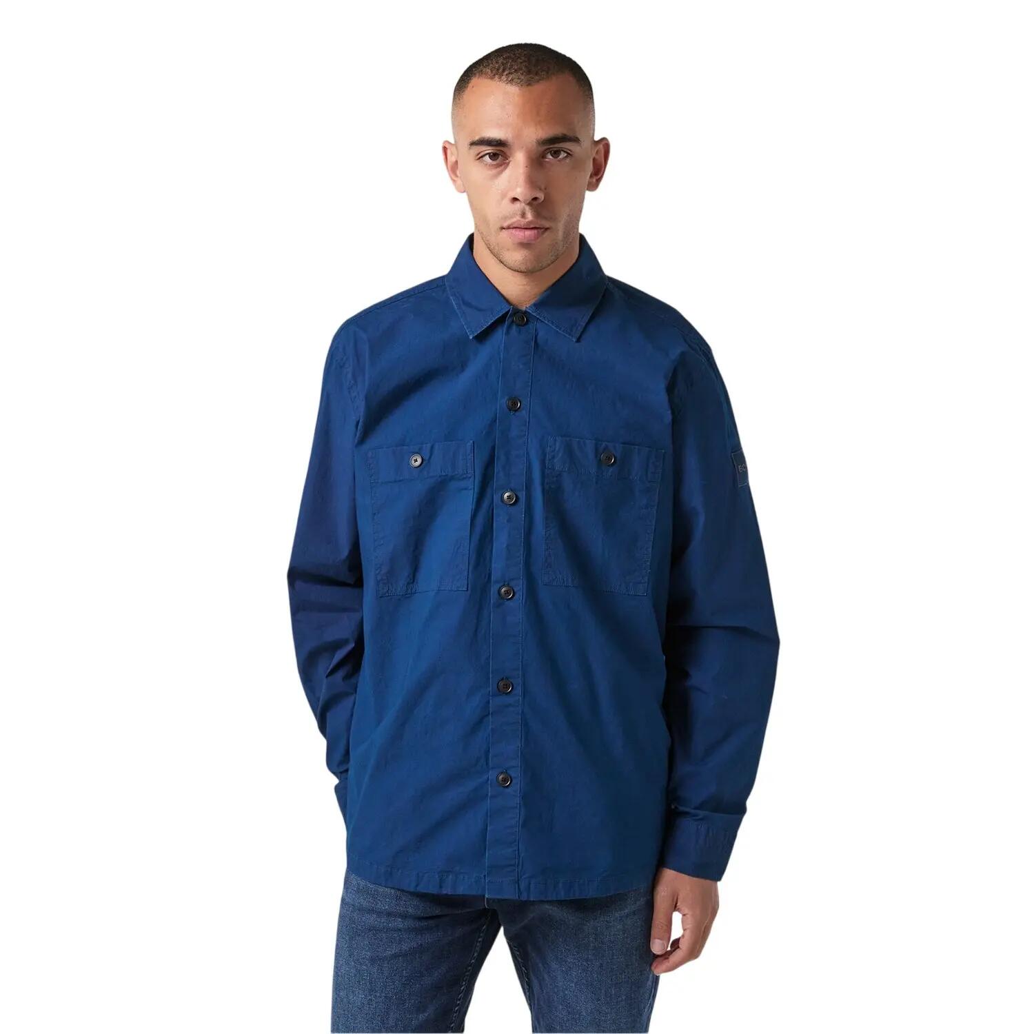 Sopra Camicia Barile Collare Manica Lunga Uomo Boss Blu 4/4