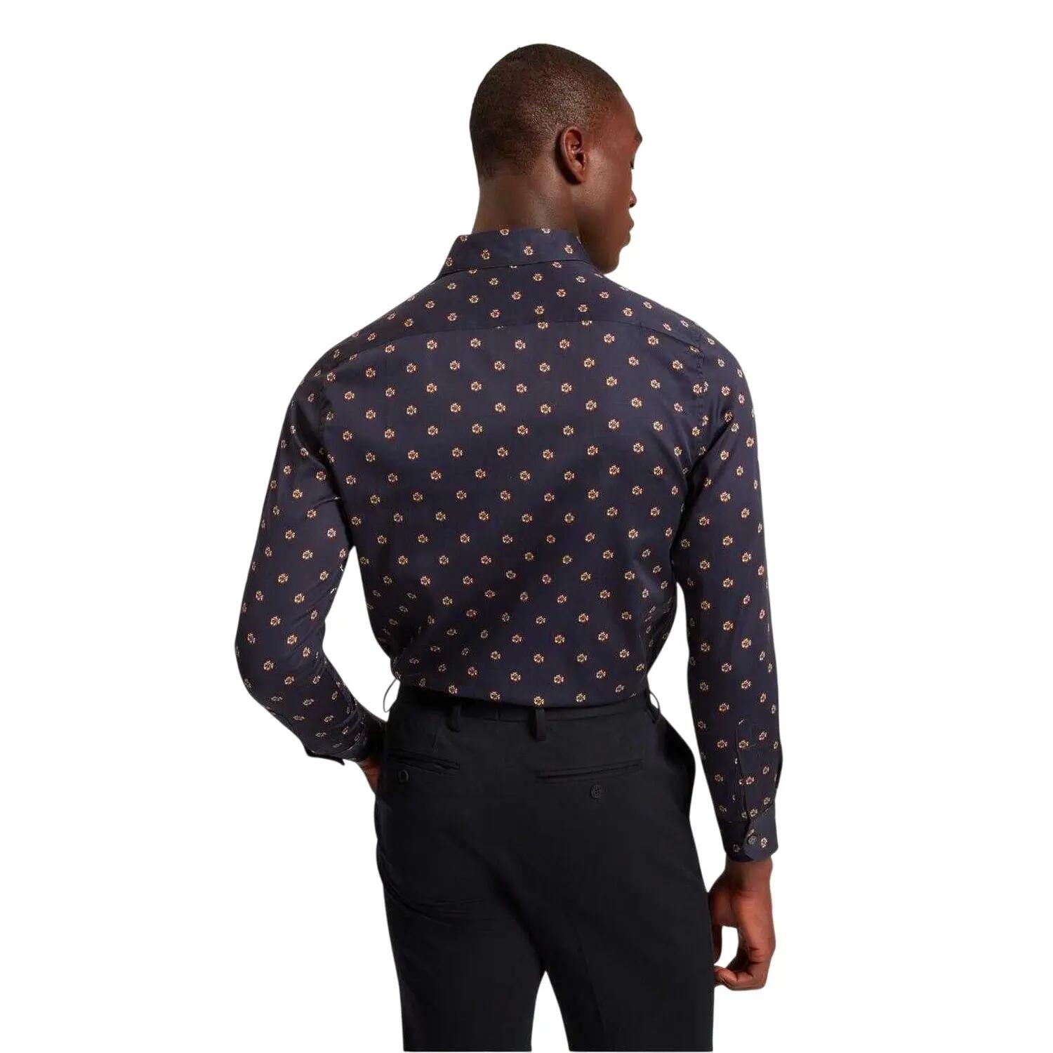 Chemise Manches Longues Motif/style Floral Homme (Bleu Marine) 3/4