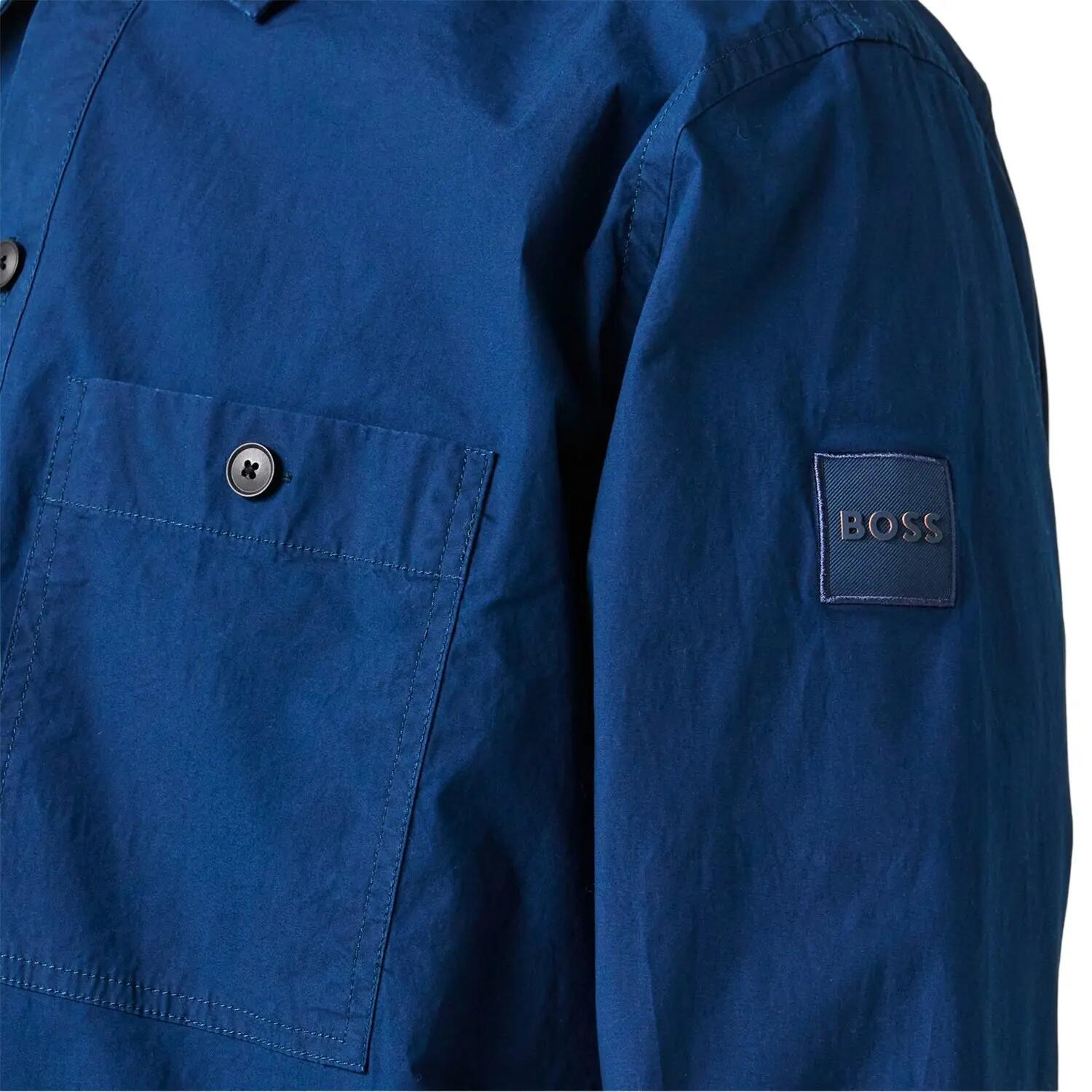 Sopra Camicia Barile Collare Manica Lunga Uomo Boss Blu 3/4