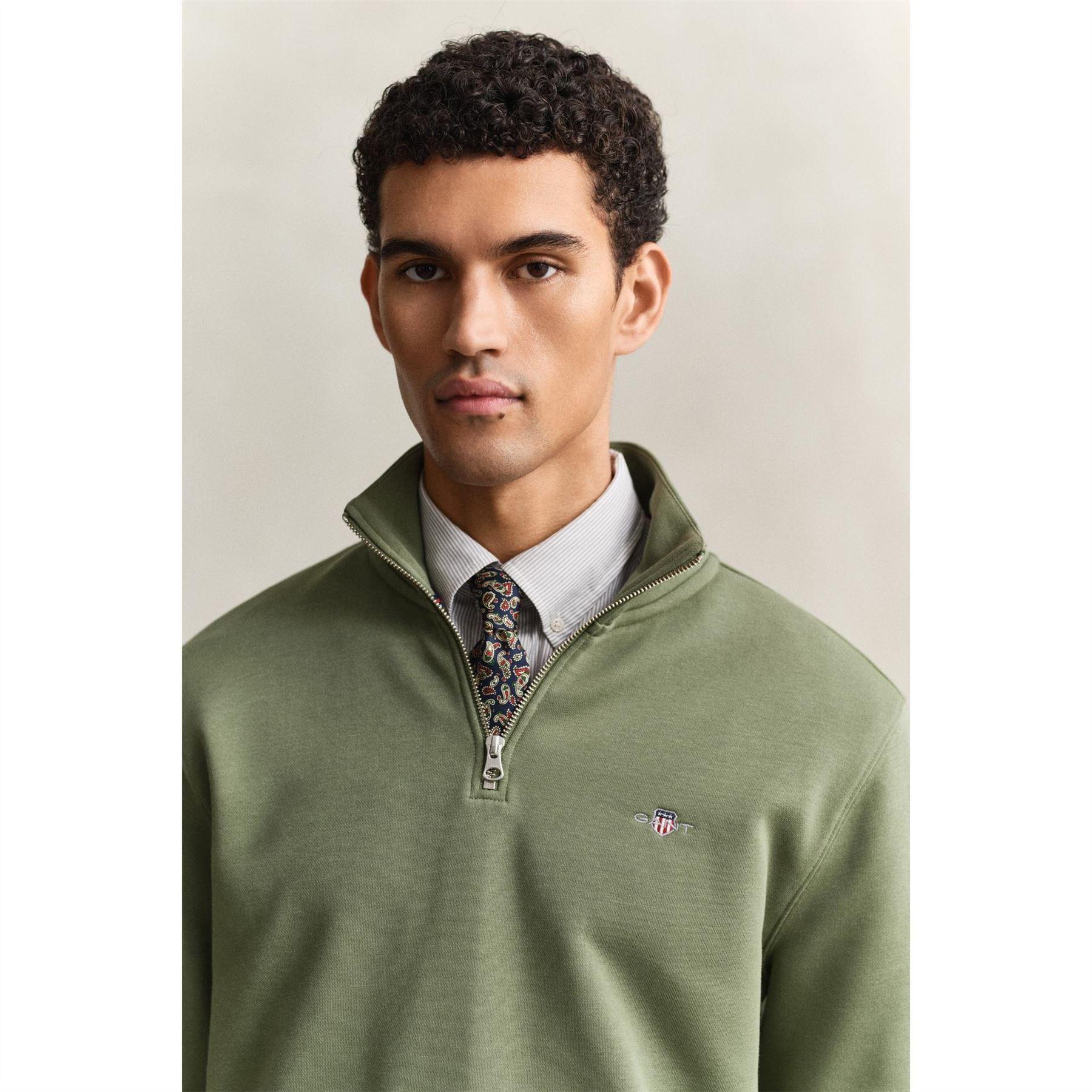 Mens Embroidered Logo Half Zip Sweatshirt (Herb) 4/5