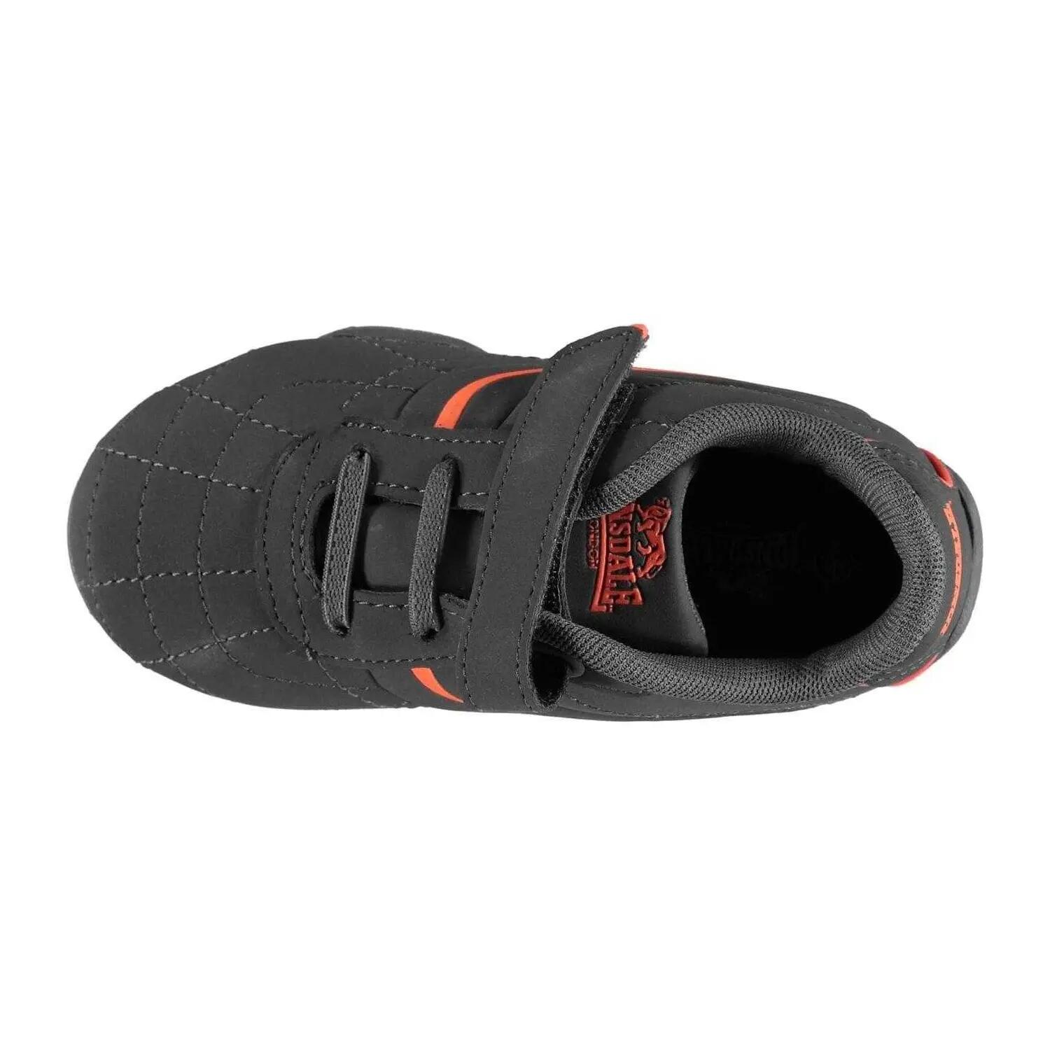 Childrens/Kids Camden Leather Hook and Loop Trainers (Charcoal/Orange) 3/4