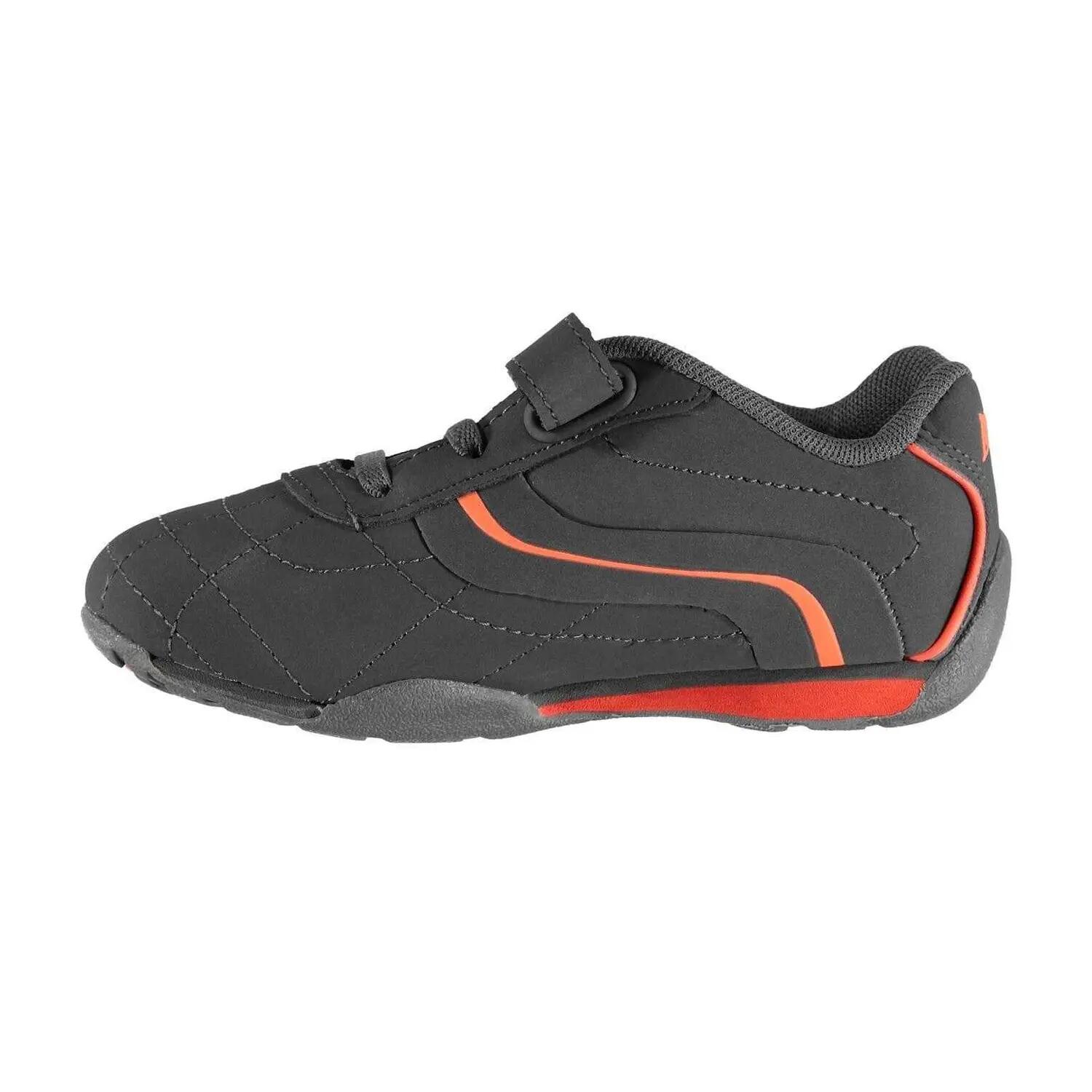 Childrens/Kids Camden Leather Hook and Loop Trainers (Charcoal/Orange) 2/4