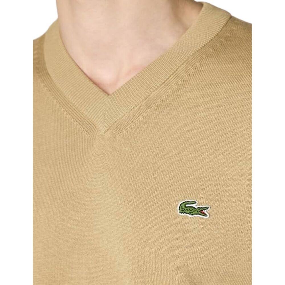 Jersey Marrón Lacoste de Cuello de Pico de Algodón Monocolor de Estilo Elegante 4/5
