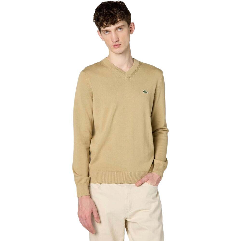 Jersey Marrón Lacoste de Cuello de Pico de Algodón Monocolor de Estilo Elegante 3/5