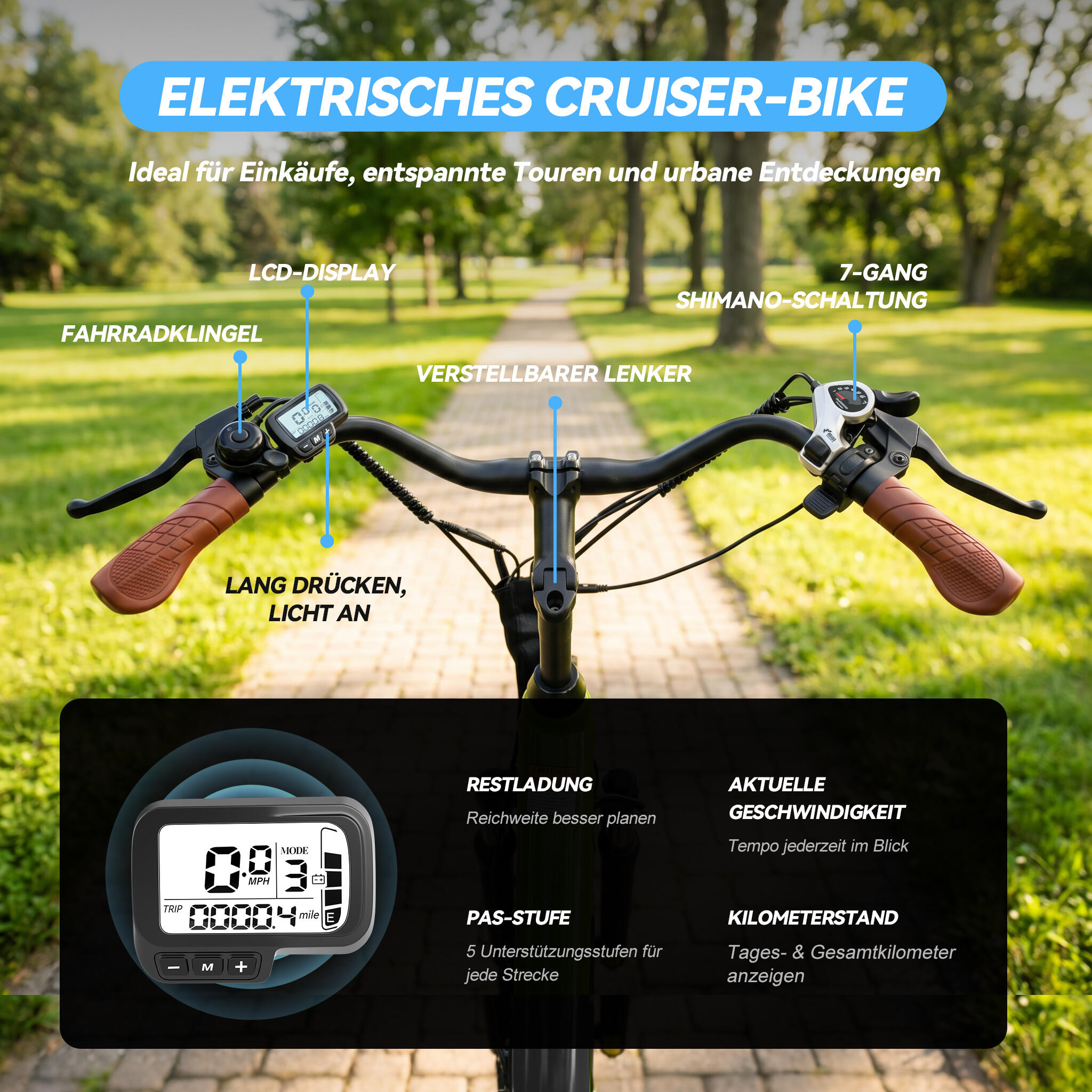 ESKUTE C100 Plus elektrische fiets 26 inch, 250W motor, 36V 13AH accu 9/9