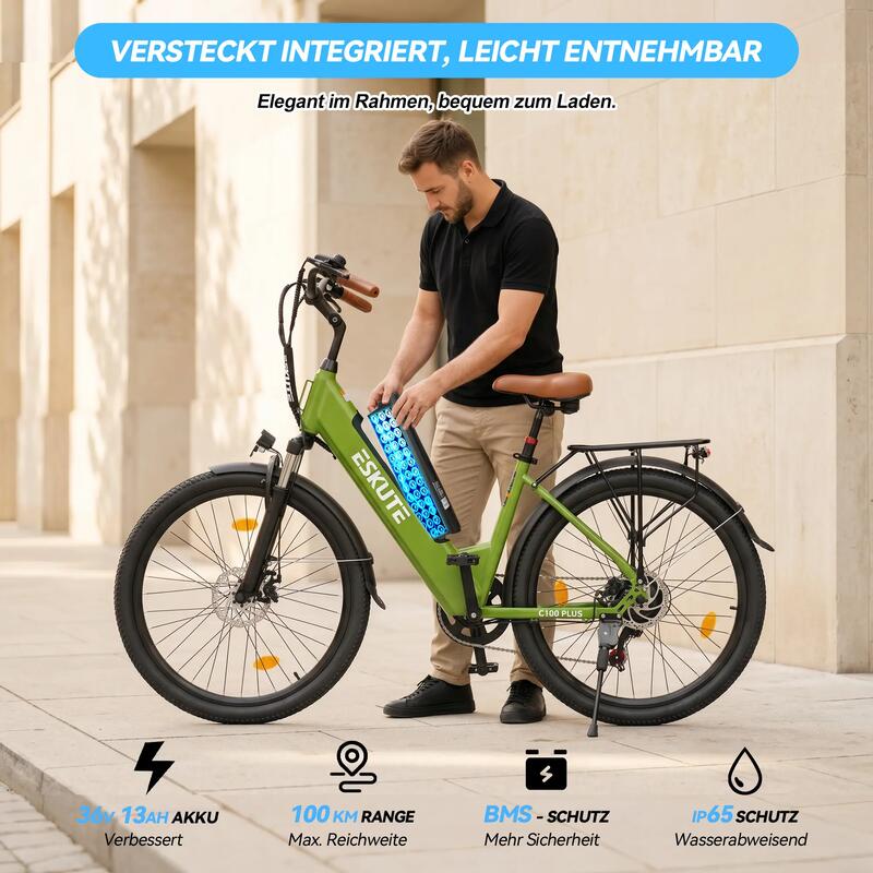 Bicicletă electrică ESKUTE C100 Plus, 26", motor 250W, baterie 36V13AH