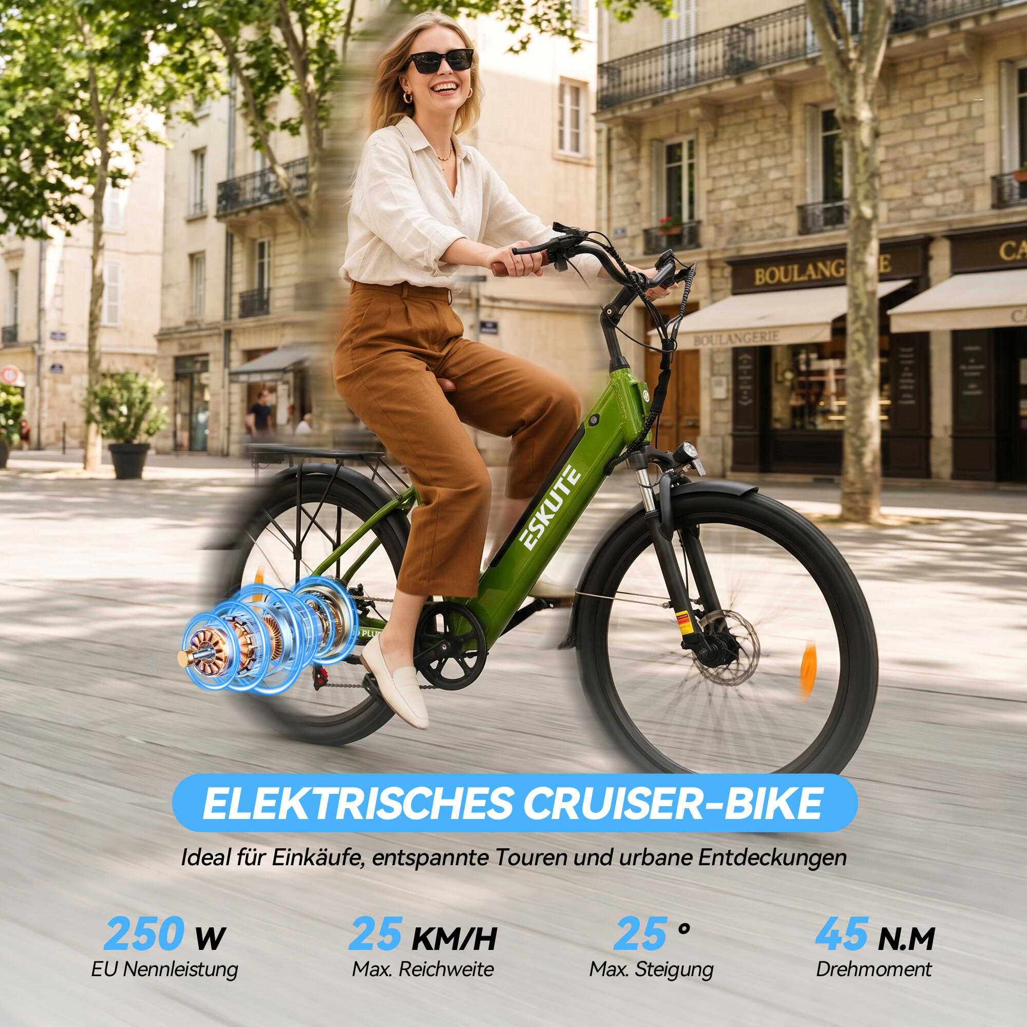 ESKUTE C100 Plus elektrische fiets 26 inch, 250W motor, 36V 13AH accu 5/9