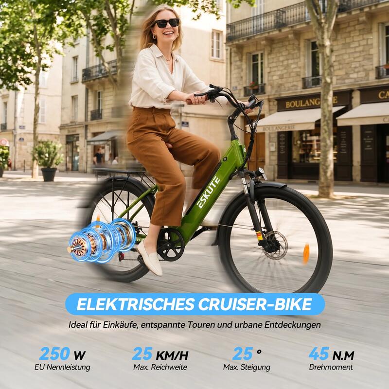 Bicicletă electrică ESKUTE C100 Plus 26" pentru navetiști, baterie 36V 13Ah